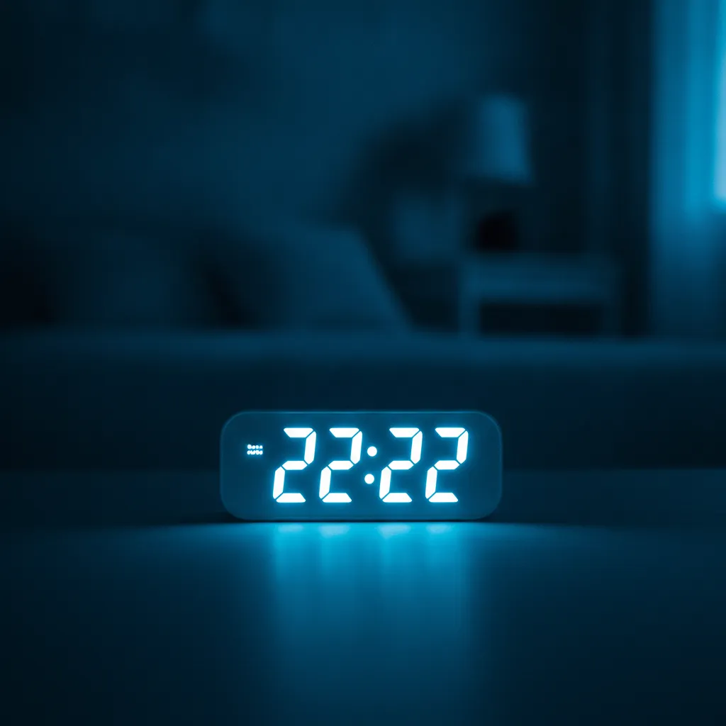 Chiffres 222 lumineux sur un cadran sombre, légèrement flous en arrière-plan.