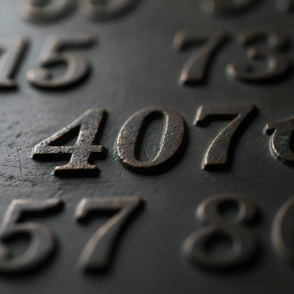 Chiffres en relief sur une plaque de métal patiné
