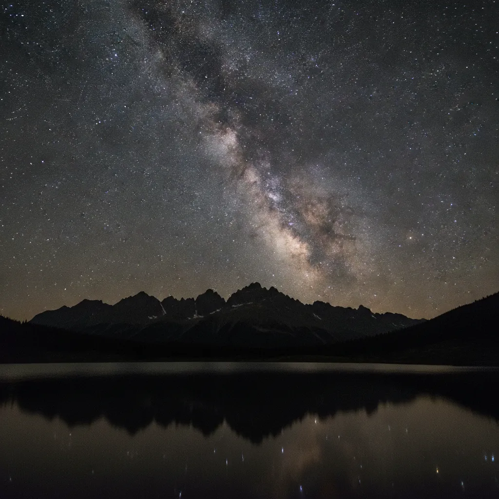 Ciel étoilé au-dessus d'une silhouette de montagne, avec la Voie lactée bien visible