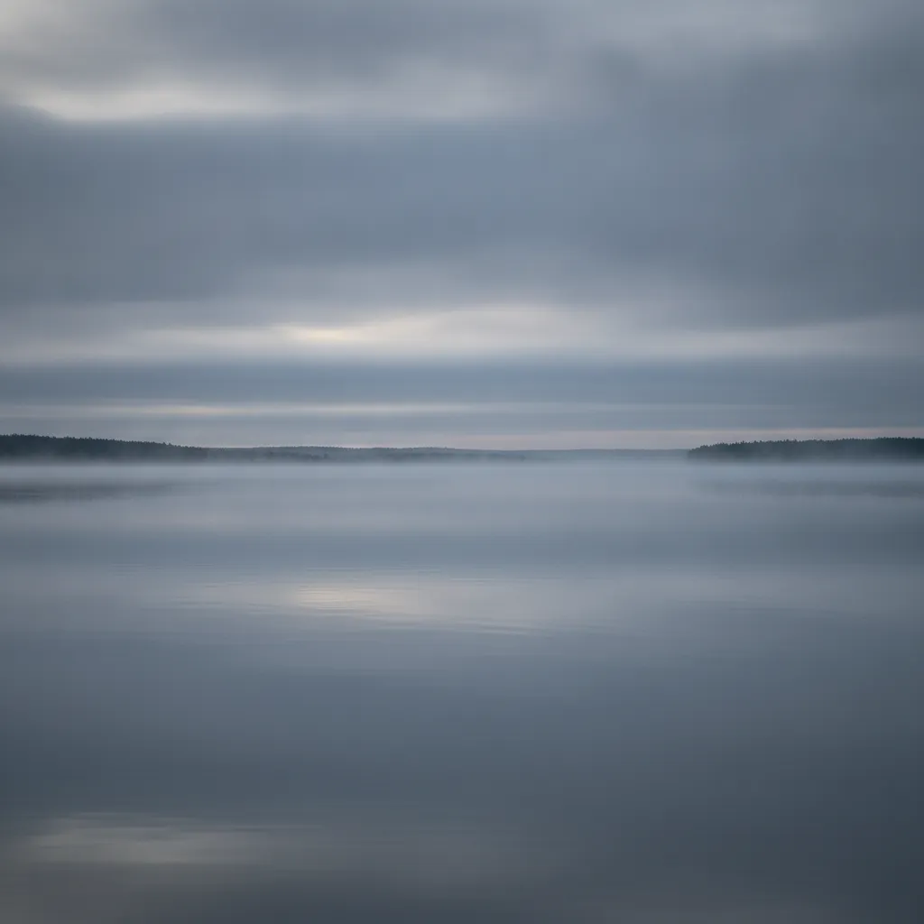 Surface d'eau calme reflétant un ciel nuageux